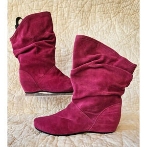 Steve Madden Dark Pink Suede Flat‎ Slouch Low Western Boots Cowboy Booties Sz 9